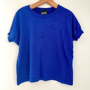 🎯3/$10 Vintage Hedy Knits of California Royal Blue Short Sleeve Sweater Large